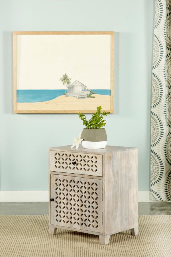 August 1-drawer Trellis Pattern Storage Cabinet White Washed-2