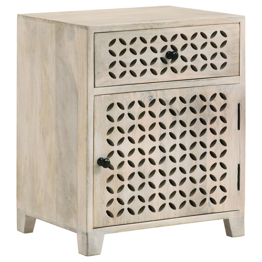August 1-drawer Trellis Pattern Storage Cabinet White Washed-1