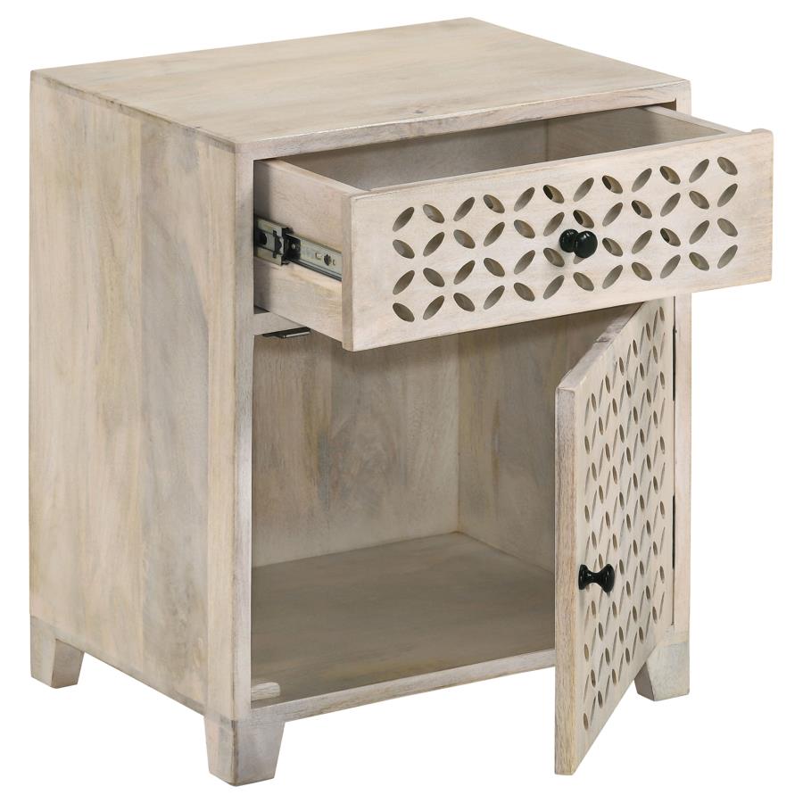 August 1-drawer Trellis Pattern Storage Cabinet White Washed-3