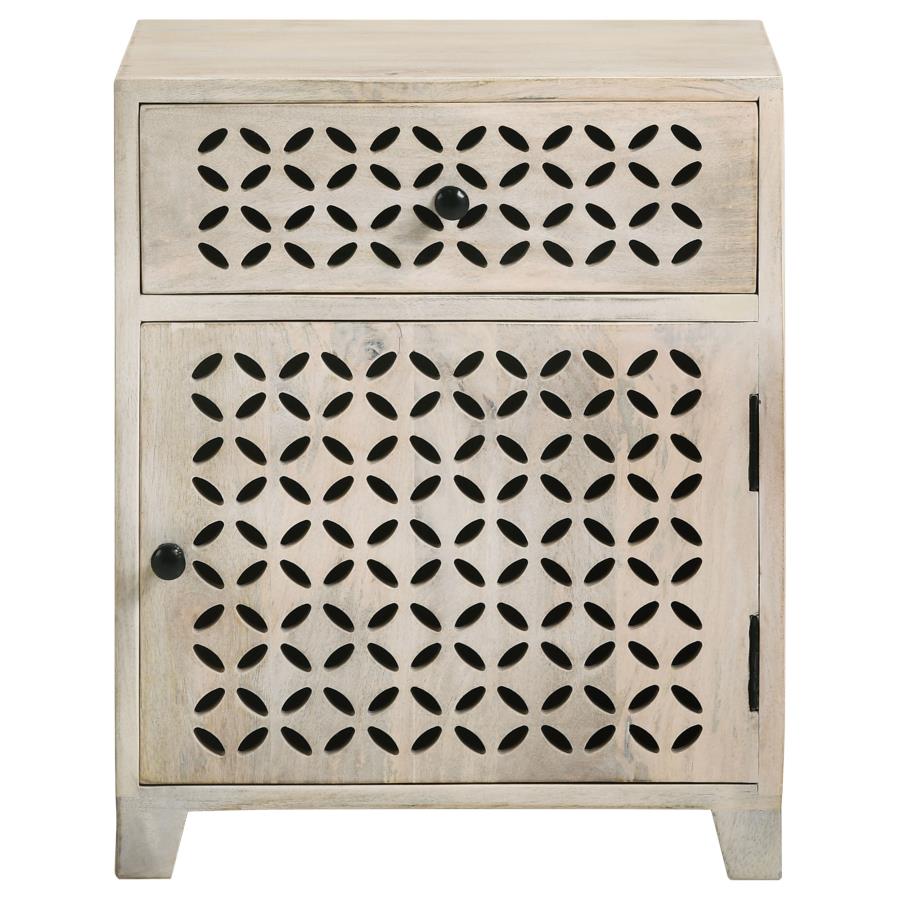 August 1-drawer Trellis Pattern Storage Cabinet White Washed-4