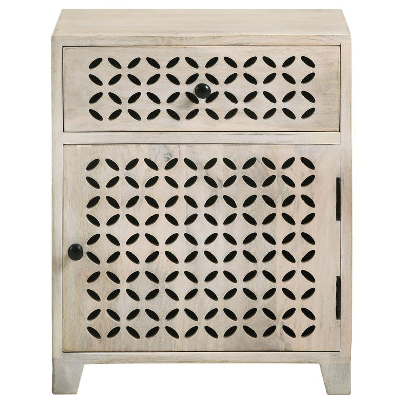 August 1-drawer Trellis Pattern Storage Cabinet White Washed-zoom-