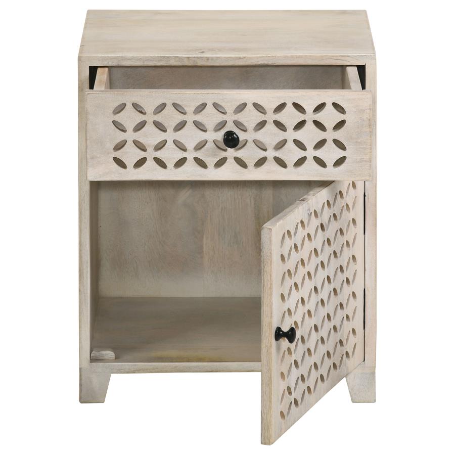 August 1-drawer Trellis Pattern Storage Cabinet White Washed-5