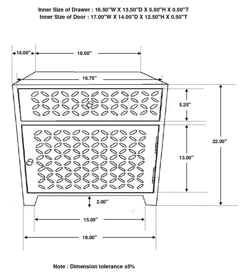 August 1-drawer Trellis Pattern Storage Cabinet White Washed-12