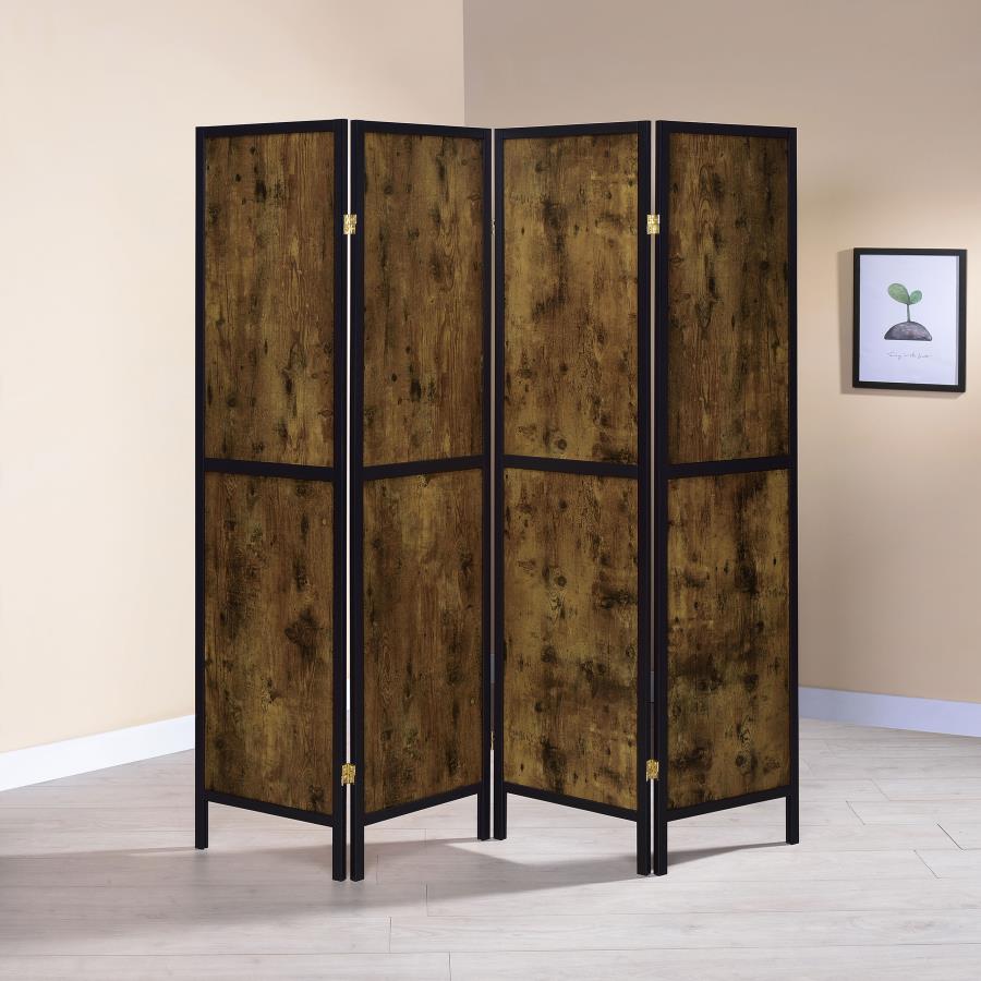 Deepika 4-Panel Room Divider Folding Screen Rustic Nutmeg-zoom-2