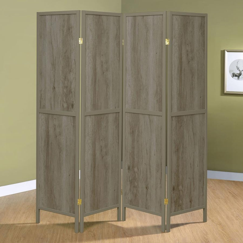 Deepika 4-Panel Room Divider Folding Screen Grey Driftwood-zoom-