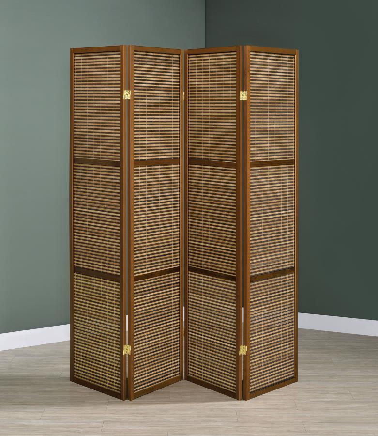 Browning 4-panel Bamboo Room Divider Folding Screen Walnut-zoom-2