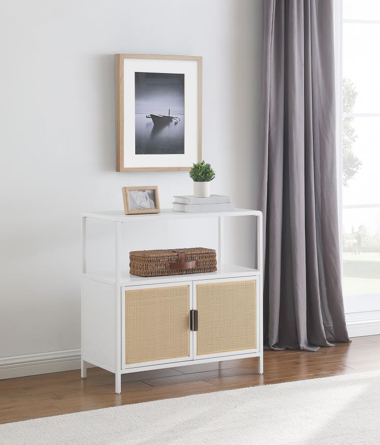 Amherst 2-door Radio Weave Cane Metal Accent Cabinet White-zoom-2