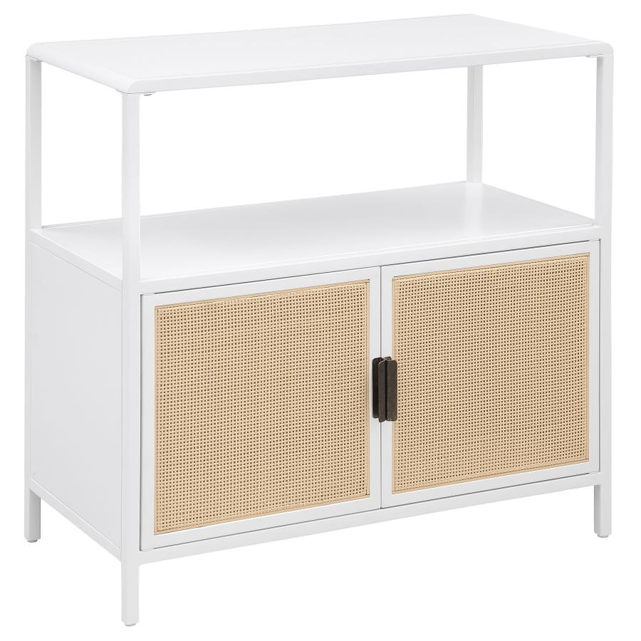 Amherst 2-door Radio Weave Cane Metal Accent Cabinet White-1