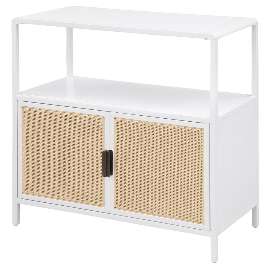 Amherst 2-door Radio Weave Cane Metal Accent Cabinet White-5