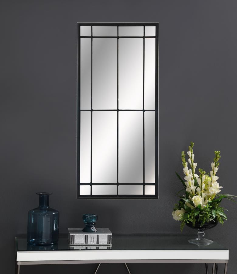 Annetta 24 x 52 Inch Window Pane Wall Mirror Black-zoom-