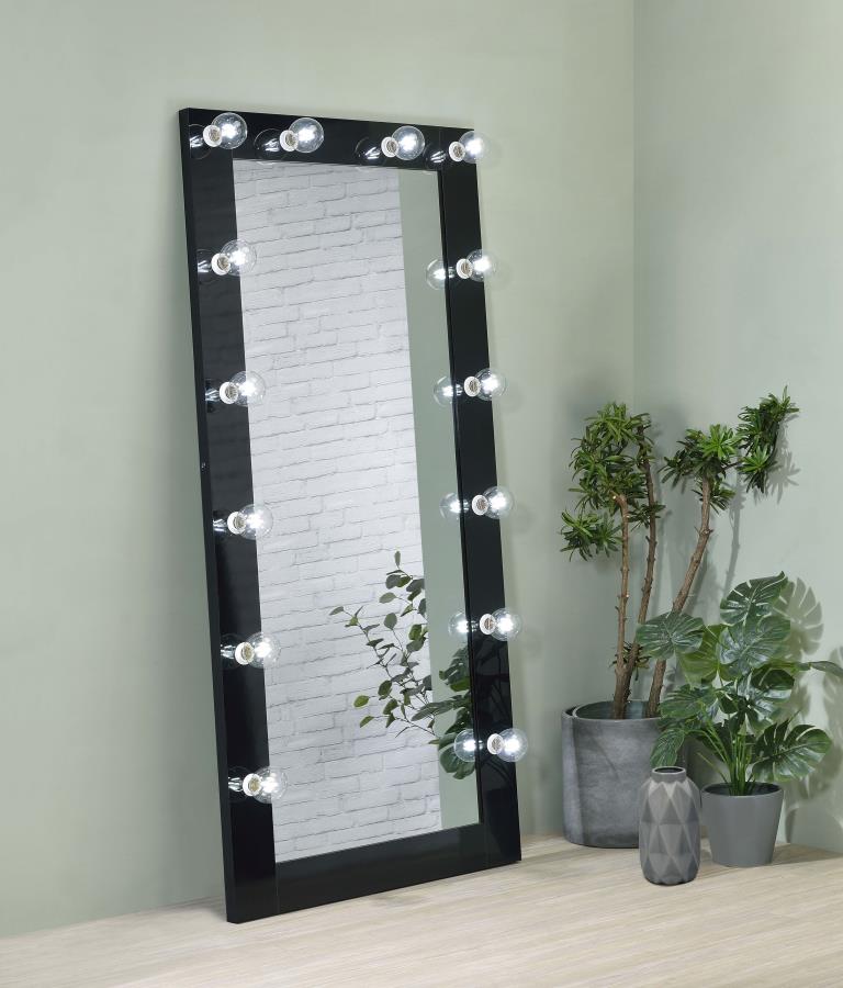 Zayan 32 x 71 Inch Floor Mirror LED Lighting Black Gloss-zoom-2