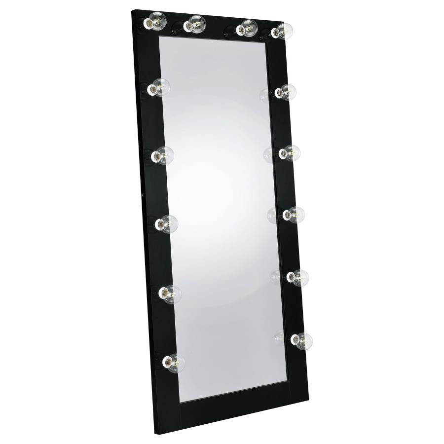 Zayan 32 x 71 Inch Floor Mirror LED Lighting Black Gloss-zoom-1