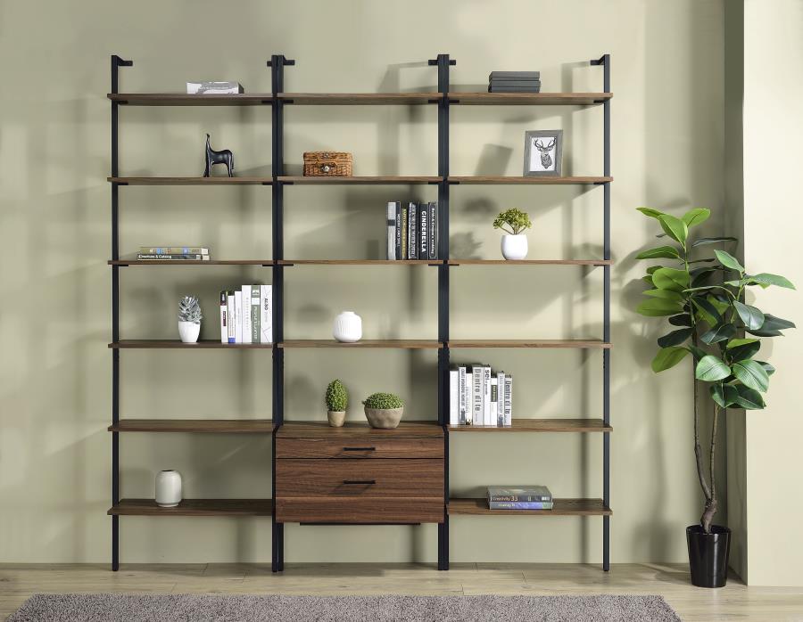 Owens 3-piece 96-inch Wall Mounted Bookshelf Set Walnut-zoom-1