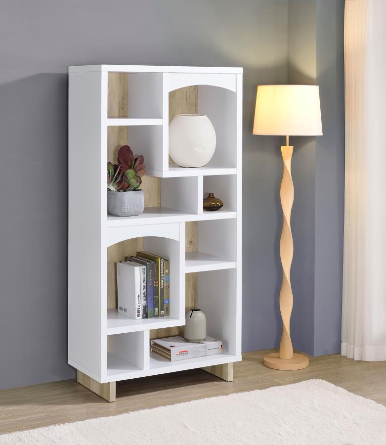 Dalton 65-inch 6-shelf Bookcase White and Distressed Pine-2