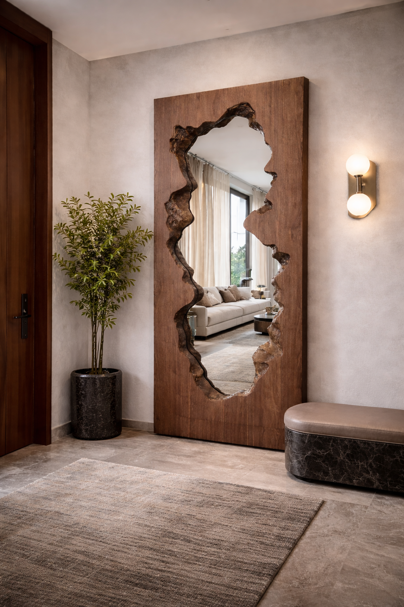 Gaia Rectangular Floor Mirror – Walnut Veneer-zoom-