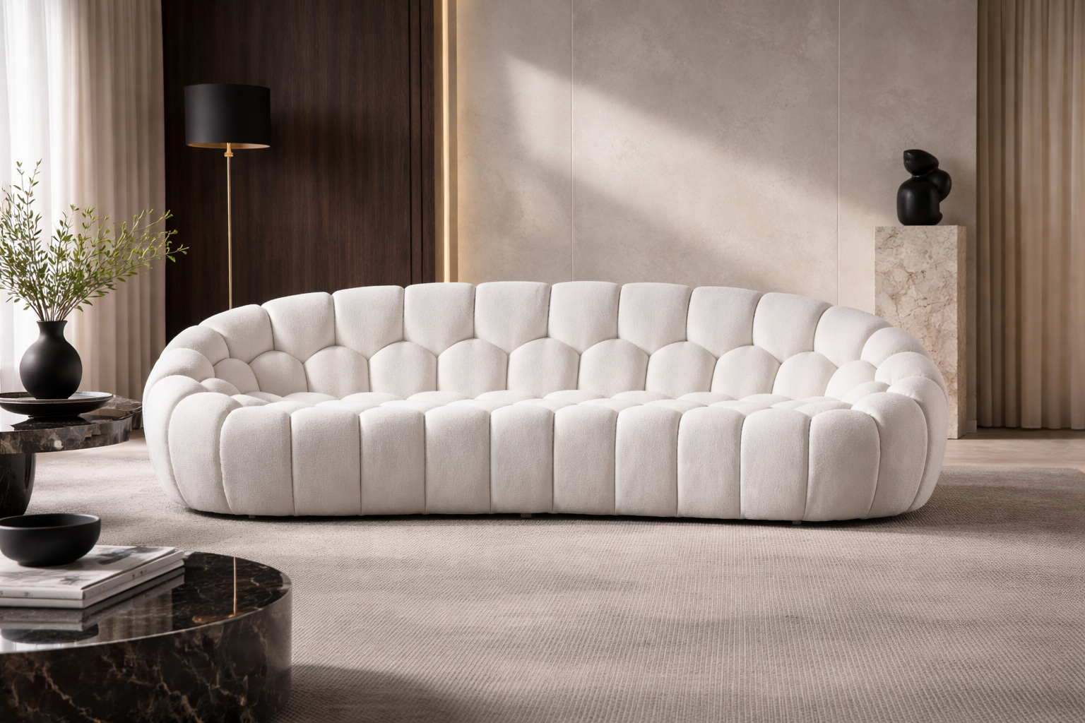 Nest Boucle Collection – Curved Sofa, Armchair & Ottoman-16