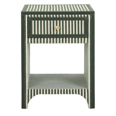 Cotton Jute 1-Drawer Contract-Grade Nightstand / Green Stripes