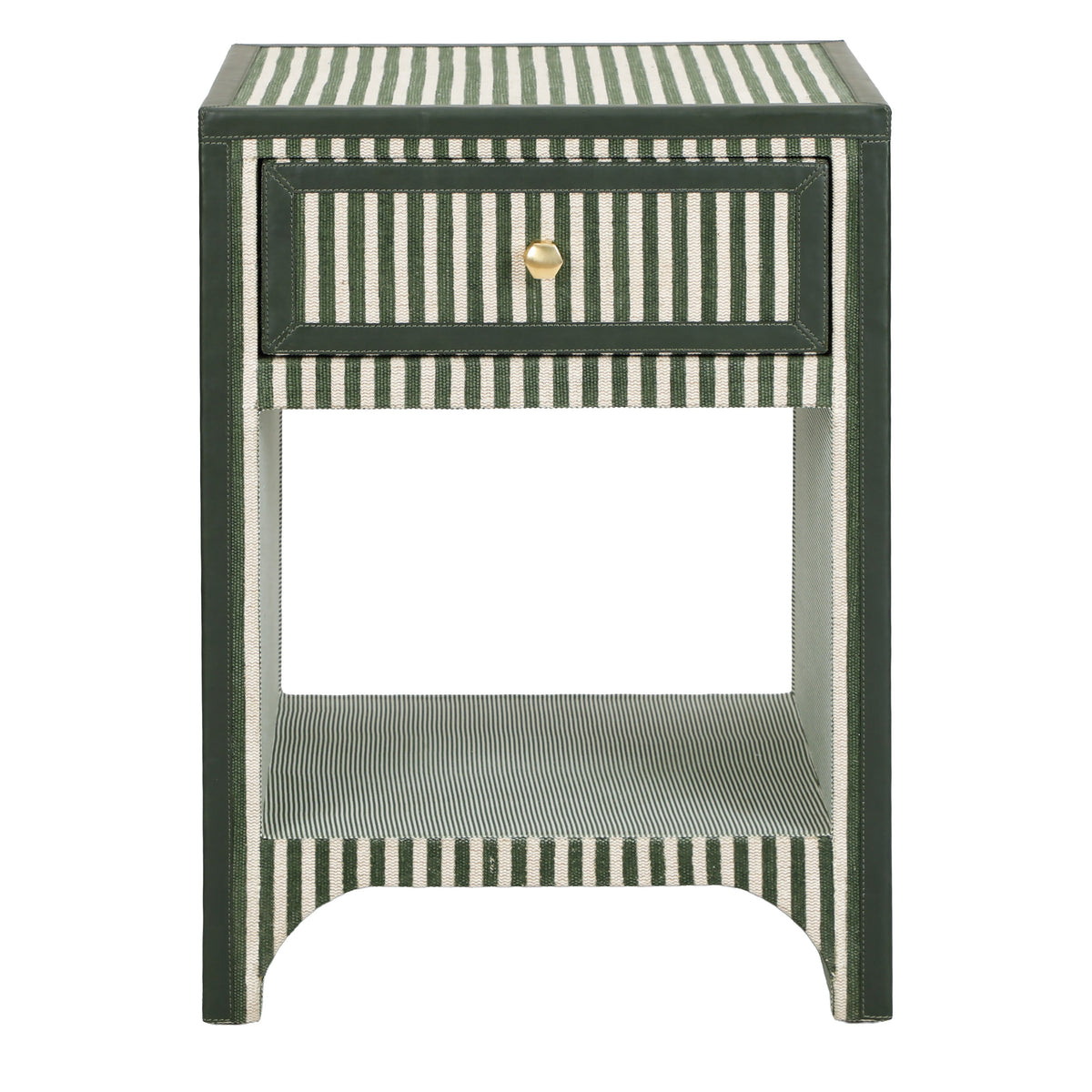 Cotton Jute 1-Drawer Contract-Grade Nightstand / Green Stripes