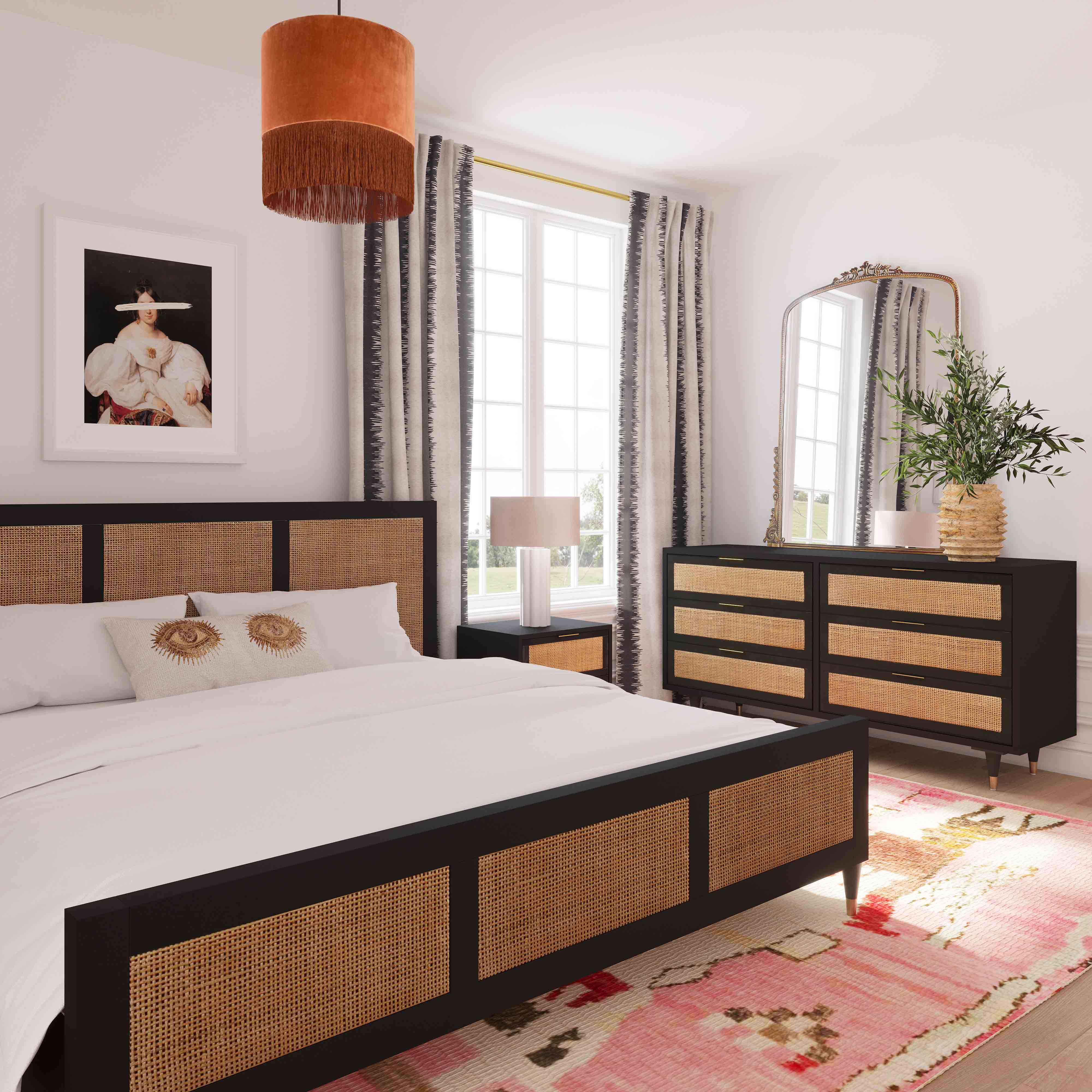 Sierra 60" Cane 6-Drawer Dresser