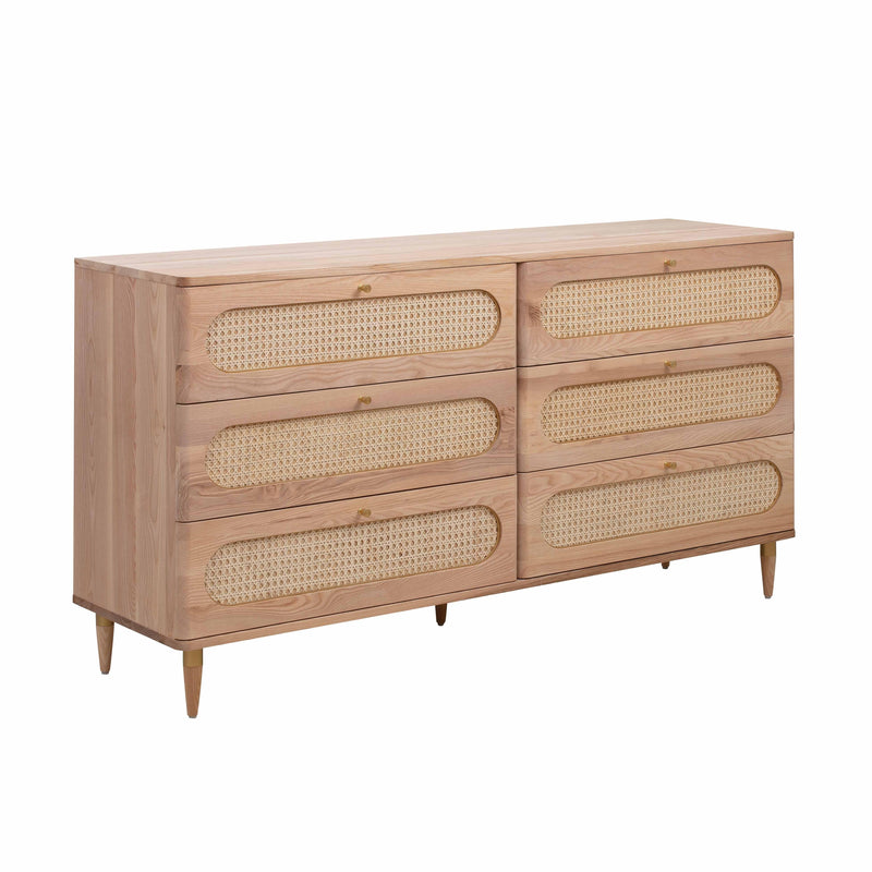 Carmen 63" Natural Ash and Cane 6-Drawer Dresser-zoom-