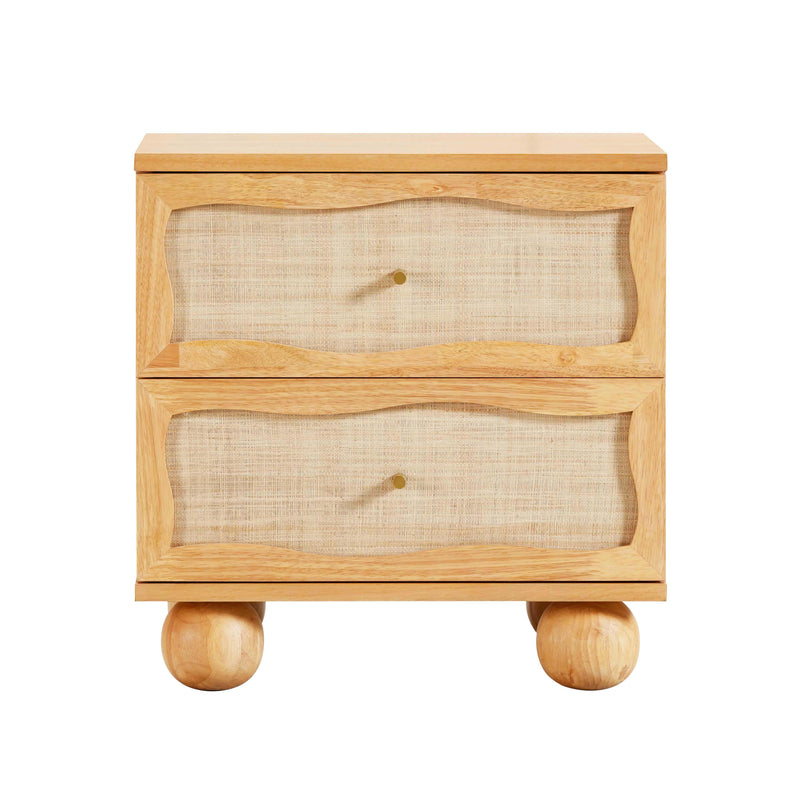Grappa 22" Wood & Raffia Wavy 2-Drawer Nightstand-zoom-