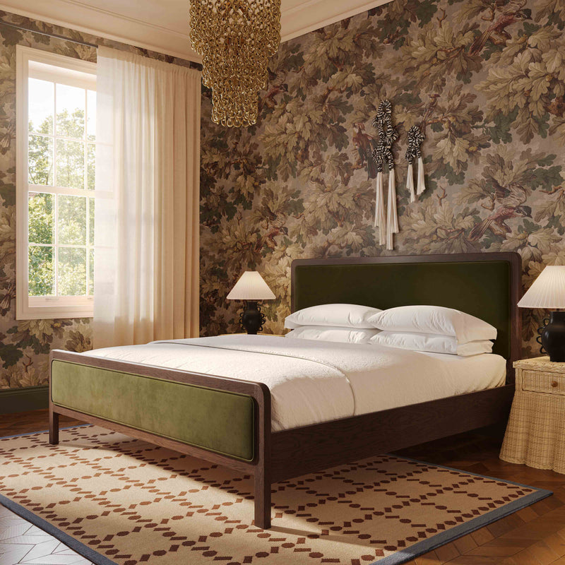 Hella Contract-Grade Velvet and Ash Wood Bed-zoom-