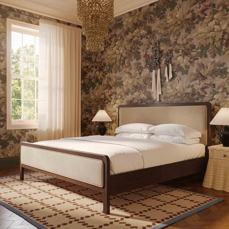 Hella Contract-Grade Velvet and Ash Wood Bed-zoom-