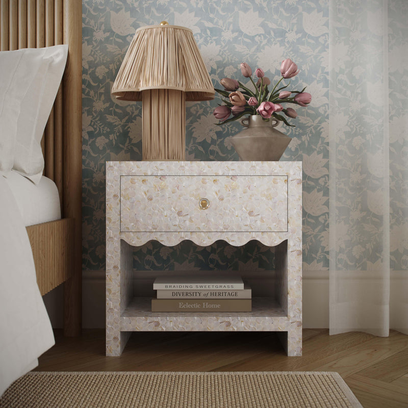 Piara 22" Natural Mother of Pearl Inlaid Nightstand With Drawer-zoom-