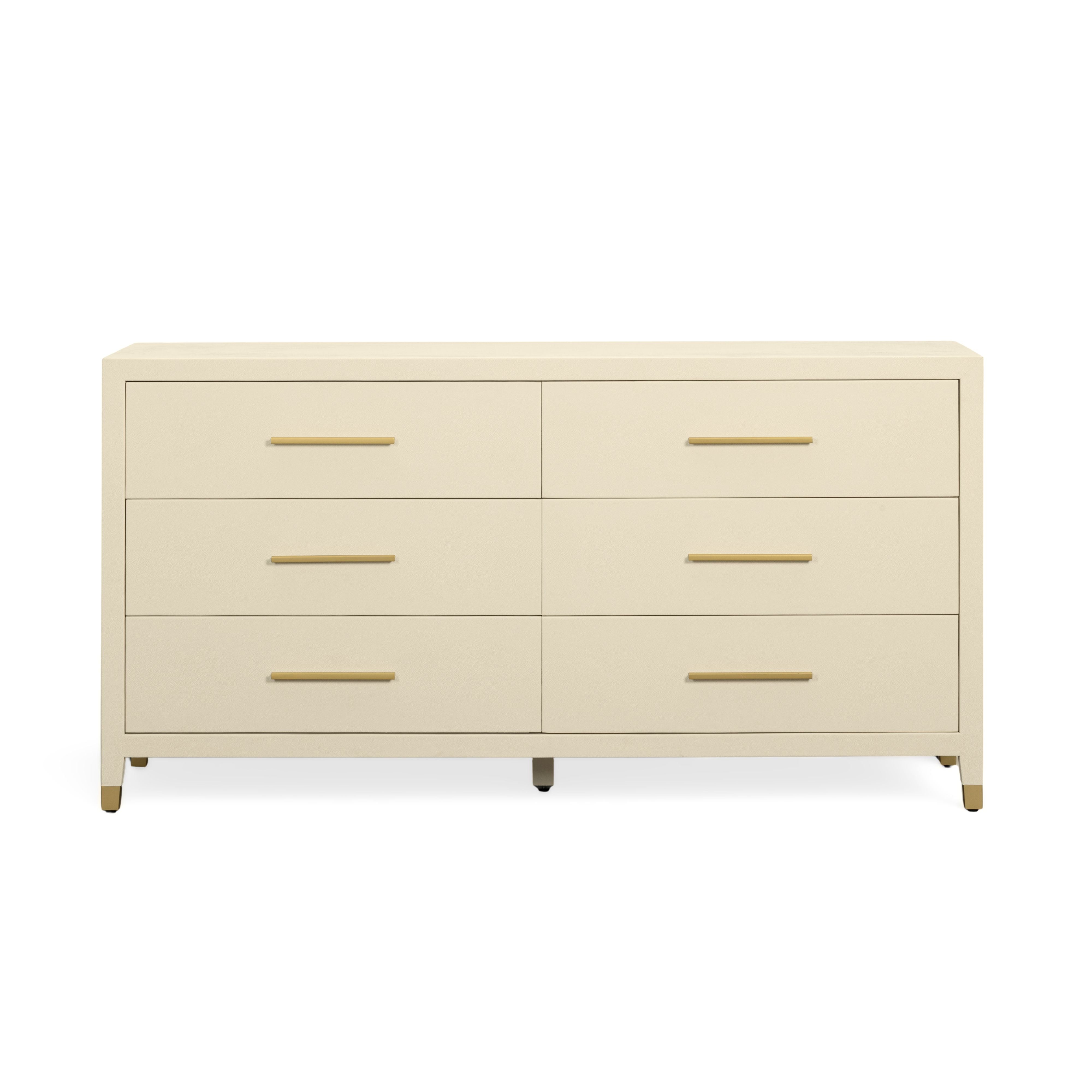 Dani 62" Cream Faux Shagreen 6-Drawer Dresser