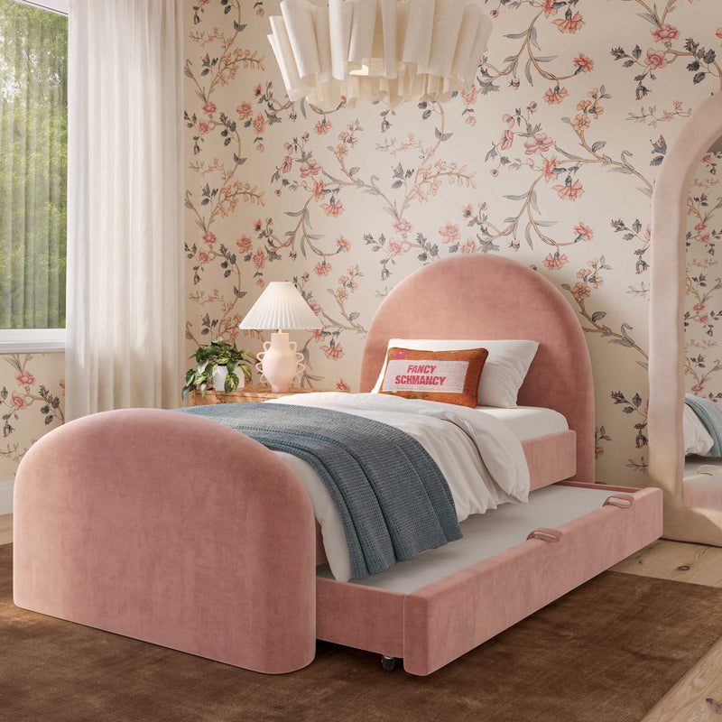 Moon Rose Upcycled Contract-Grade Chenille Twin Trundle Bed-zoom-
