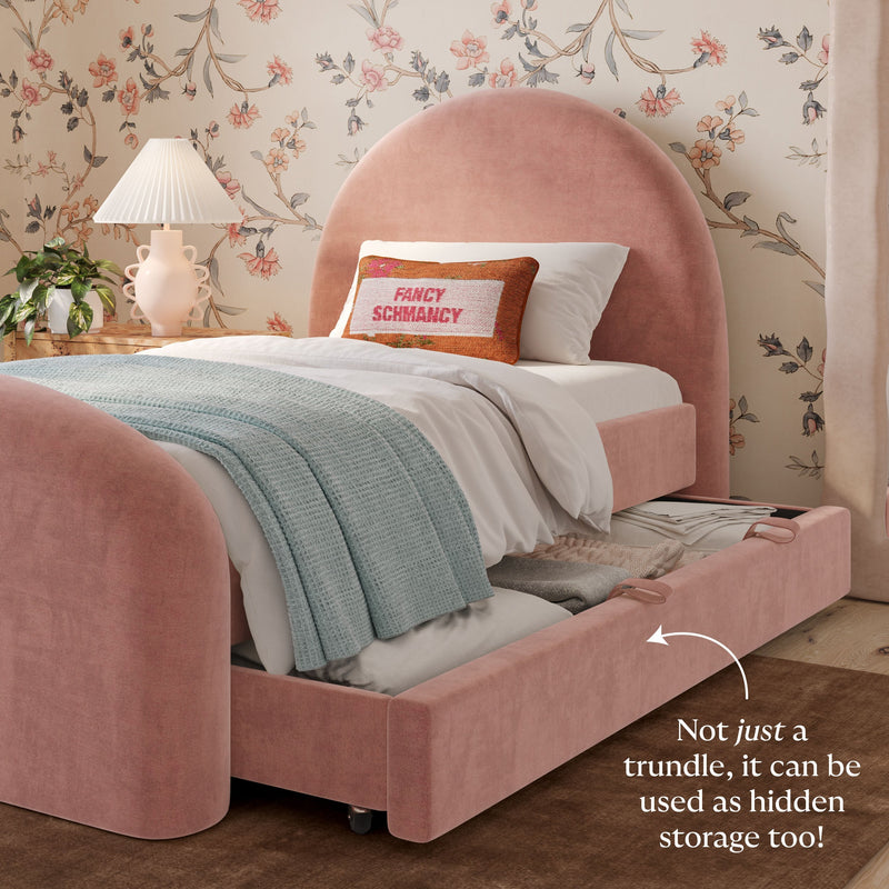 Moon Rose Upcycled Contract-Grade Chenille Twin Trundle Bed-zoom-