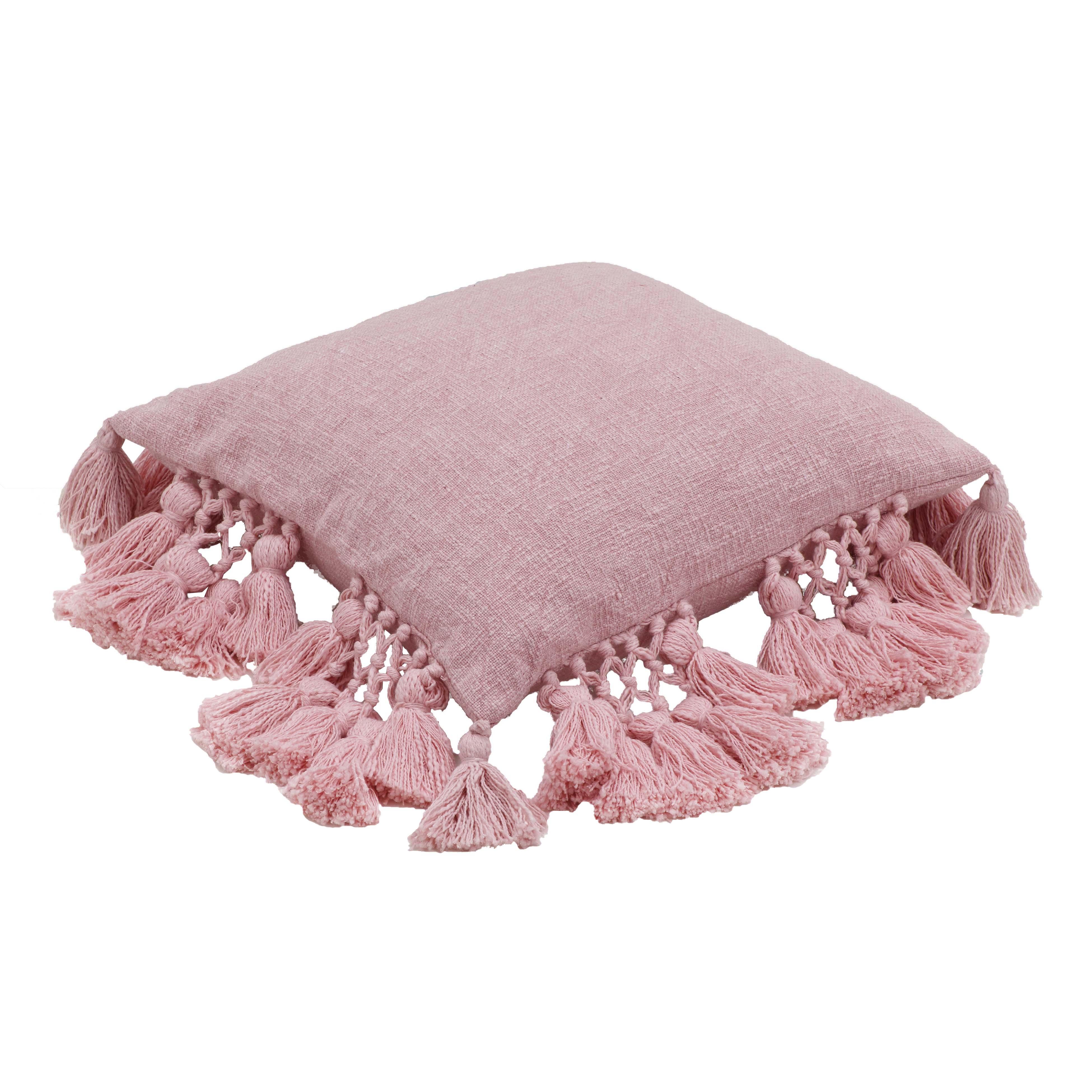 Stone 21" Washed Cotton Tasseled Square Throw Pillow Cover