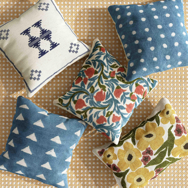 Indigo Triangles 20" Cotton Square Throw Pillow Cover-zoom-