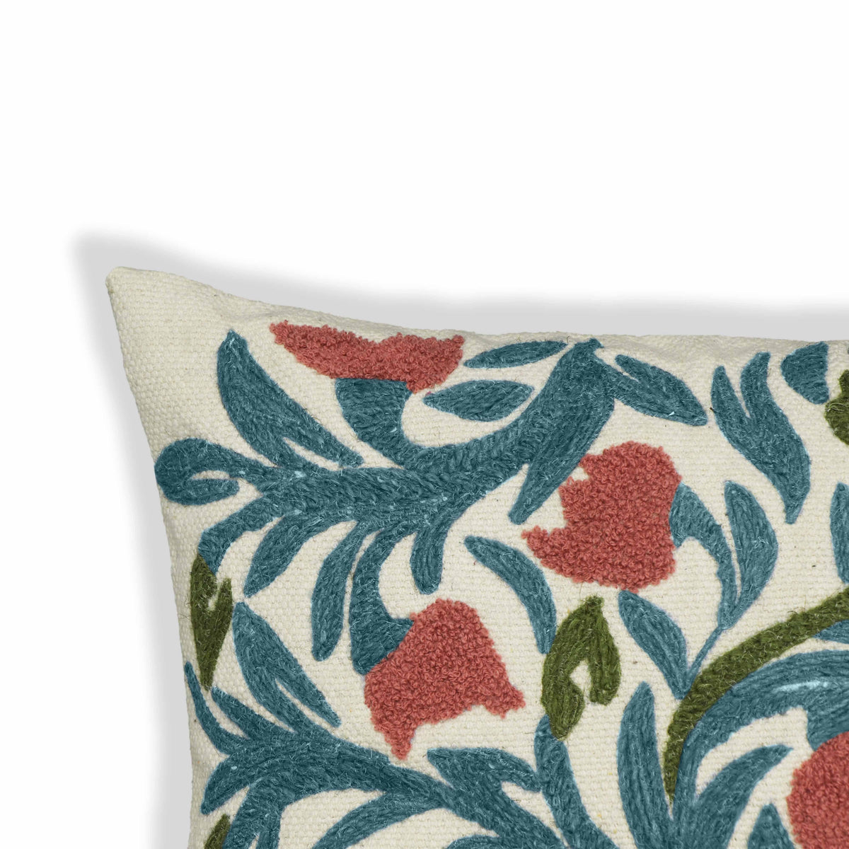 Tulip 20" Embroidered Floral Wool Square Throw Pillow Cover