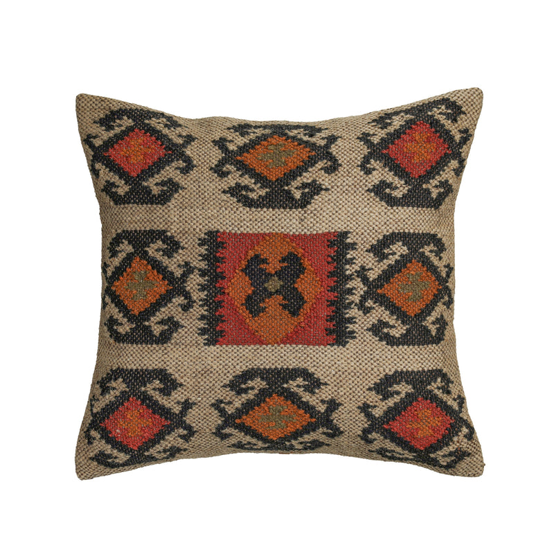 Terra 20" Square Wool and Jute Kilim Throw Pillow-zoom-