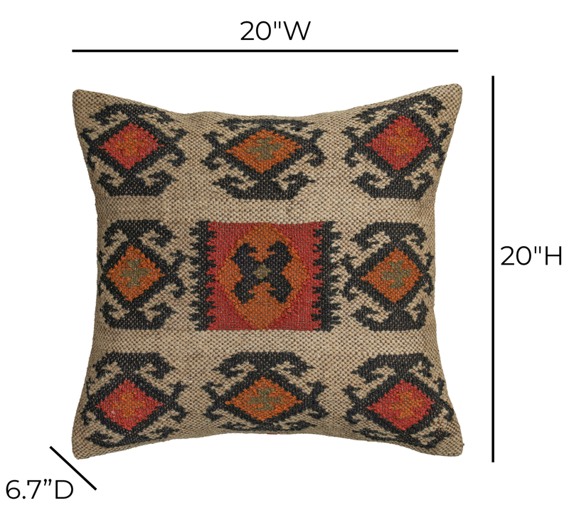 Terra 20" Square Wool and Jute Kilim Throw Pillow-zoom-