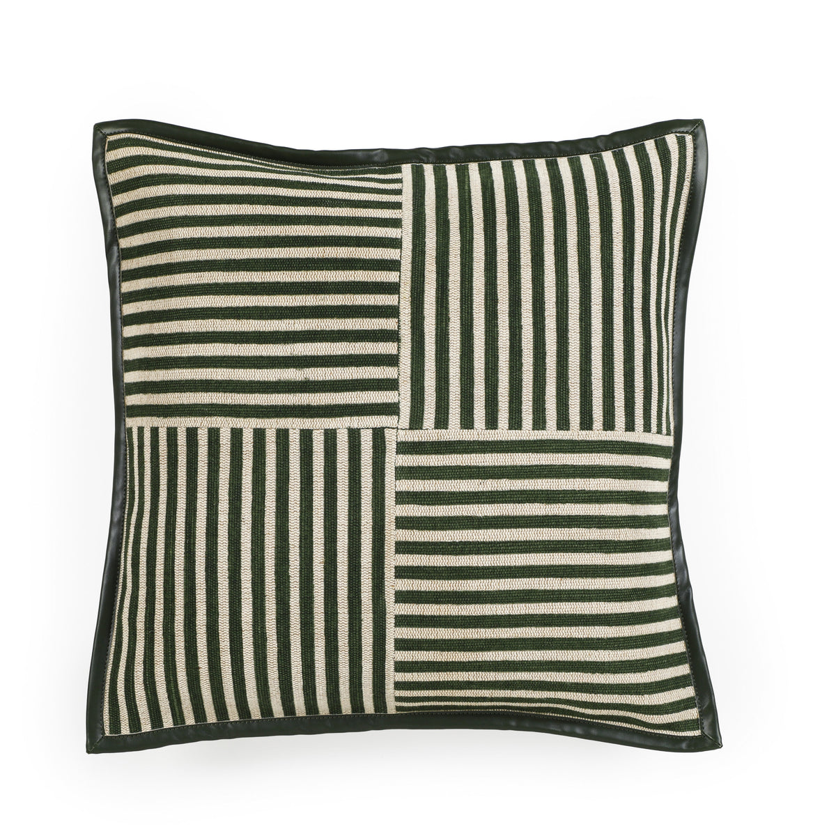 Cotton Jute Contract-Grade Throw Pillow / Green Stripes  -  Pillow Cover Only