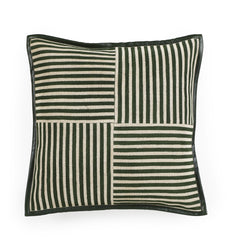 Cotton Jute Contract-Grade Throw Pillow / Green Stripes  -  With Insert