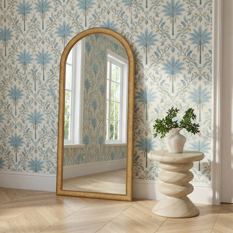 Arch 72" Natural Raffia Contract-Grade Floor Mirror-zoom-