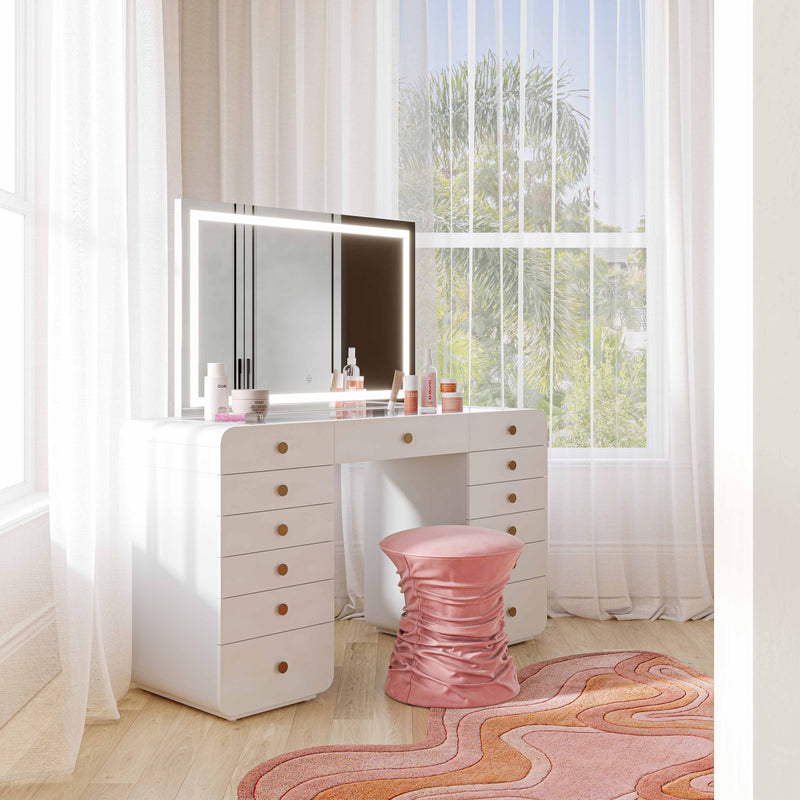 Hollywood 56" White Desk with LED Panel Vanity Mirror-zoom-