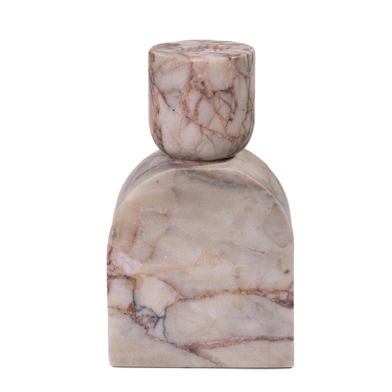 Marble White Brown Foundation Candle Holder-zoom-