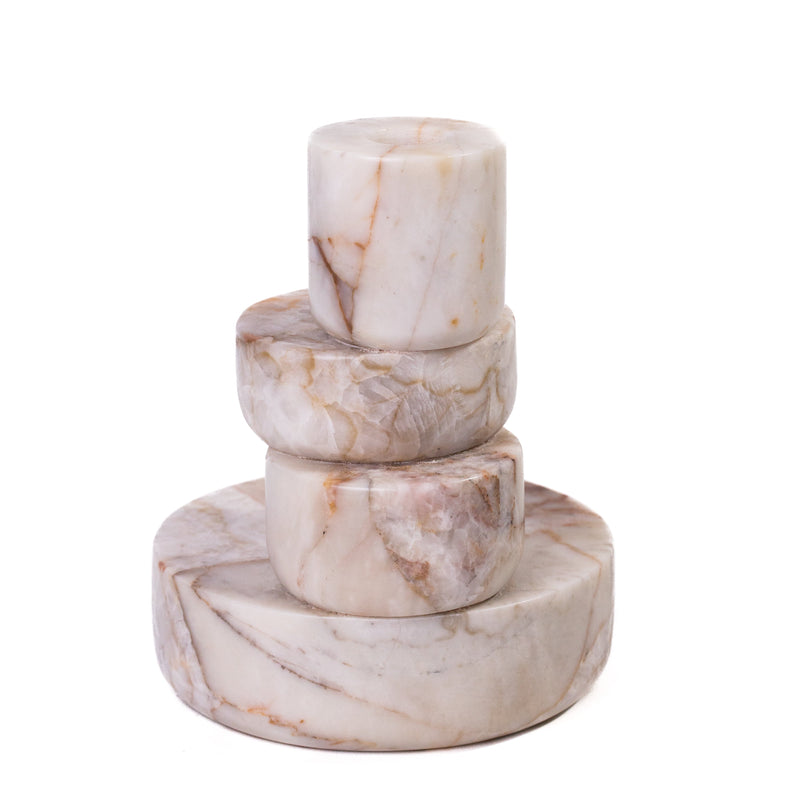 Marble White Brown Stacked Candle Holder-zoom-