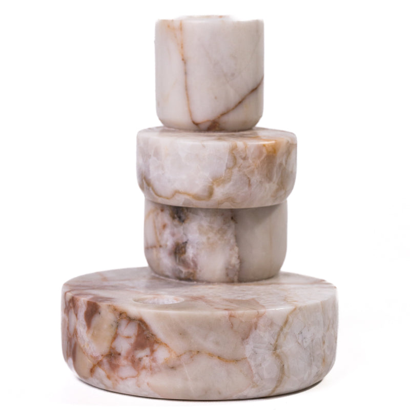 Marble White Brown Stacked Candle Holder-zoom-