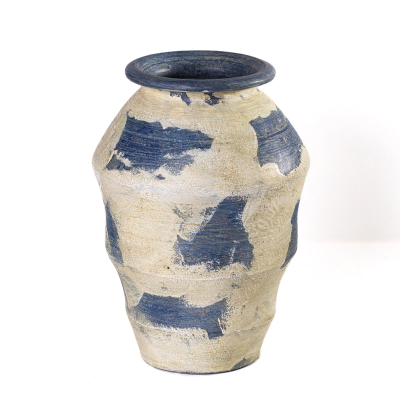 Visha Cream and Blue Terracotta Decorative Vase-zoom-