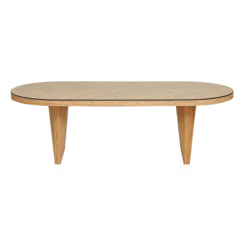 Caren 95" Natural Rattan and Glass Oval Dining Table-zoom-