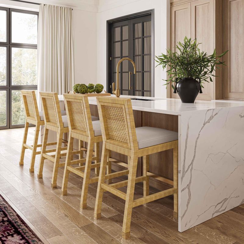 Amara Rattan & Cream Contract-Grade Linen Stool-zoom-