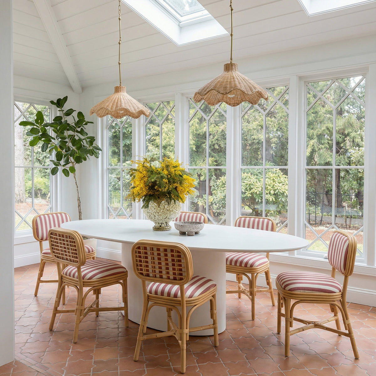 Dorine Striped Performance Linen & Rattan Dining Chair