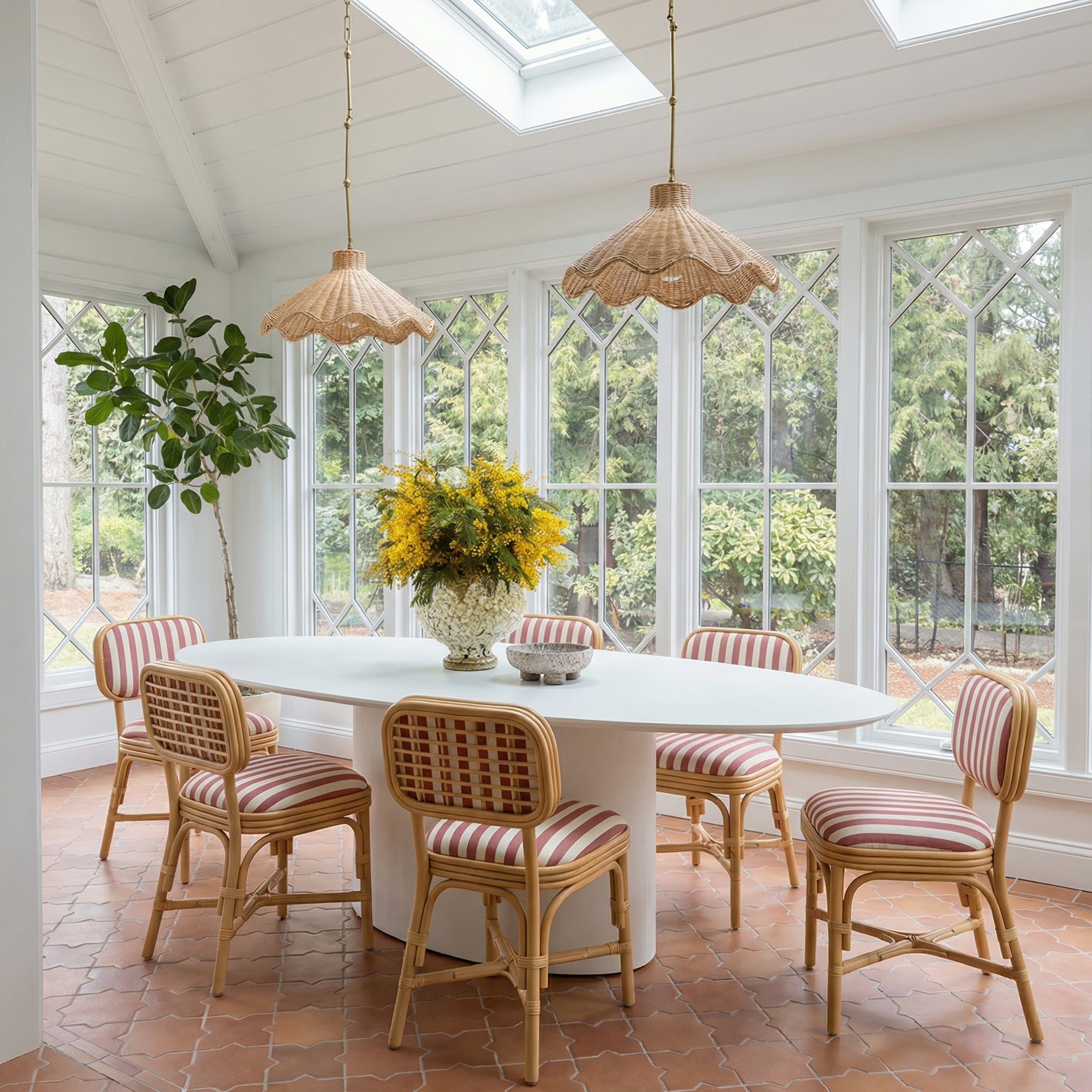 Dorine Striped Performance Linen & Rattan Dining Chair