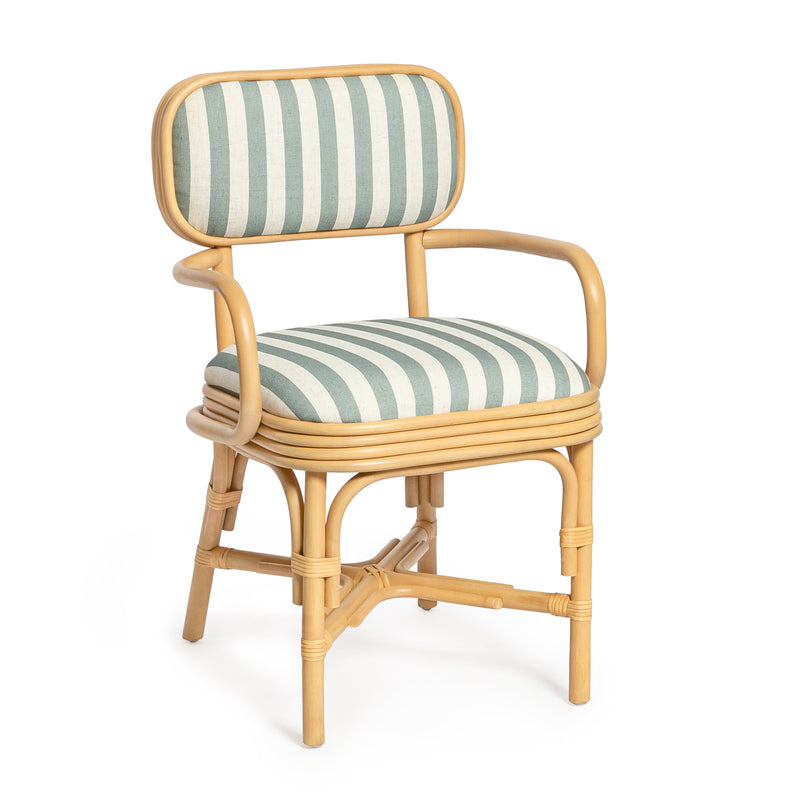 Dorine Striped Performance Linen & Rattan Dining Armchair-zoom-