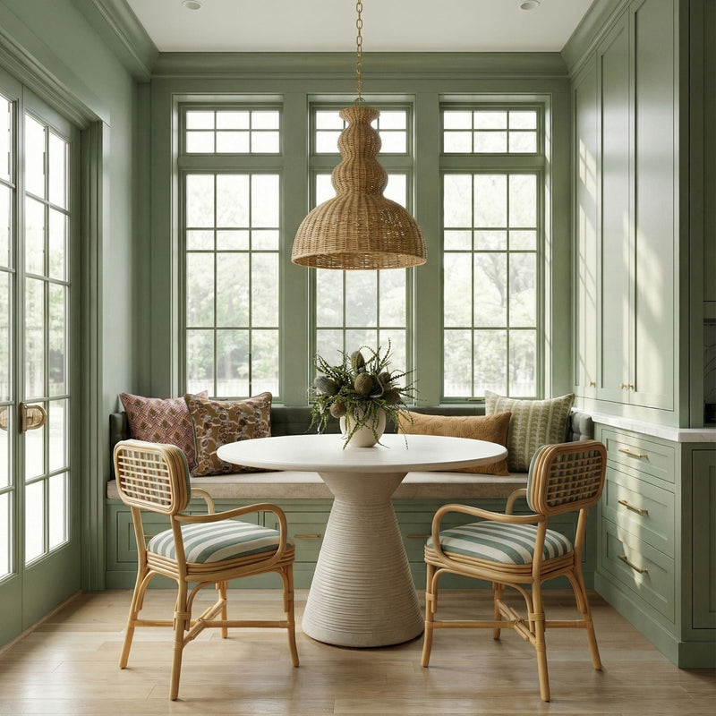 Dorine Striped Performance Linen & Rattan Dining Armchair-zoom-
